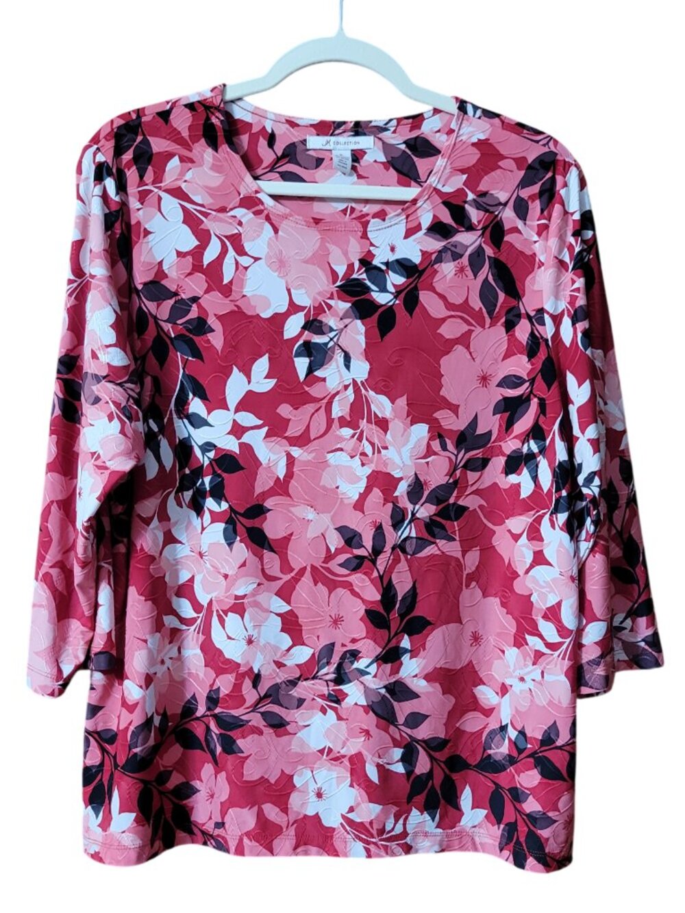 JM Collection Floral Stretchy 3/4 Sleeve Top - Size XL